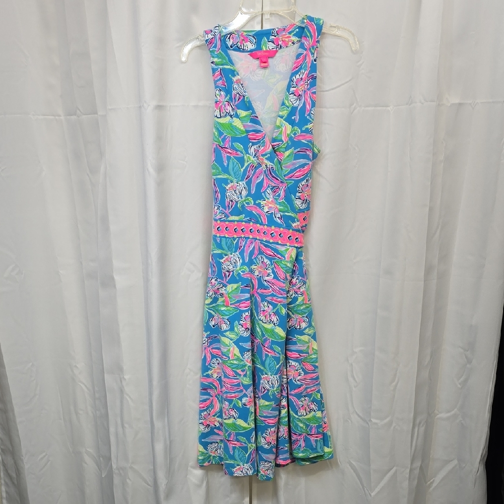Lilly Pulitzer Tropical Blue and Pink Halter Dress